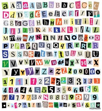 Bild på Vector Ransom Note- Cut Paper Letters Numbers Symbols